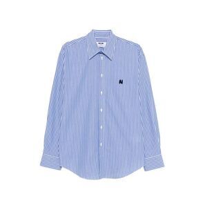 Msgm Men Striped Shirt With Embroidered Logo